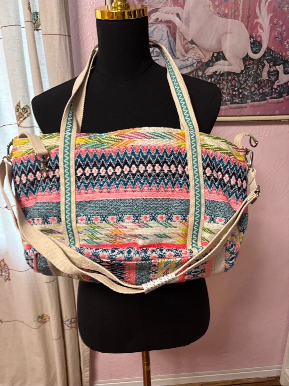 NWT America and Beyond - Multicolor Embroidered Pom-Pom Tote - Picture 4 of 6